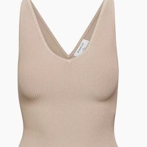 Babaton Sculptknit Ribbed V Neck Tank in Deep Taupe